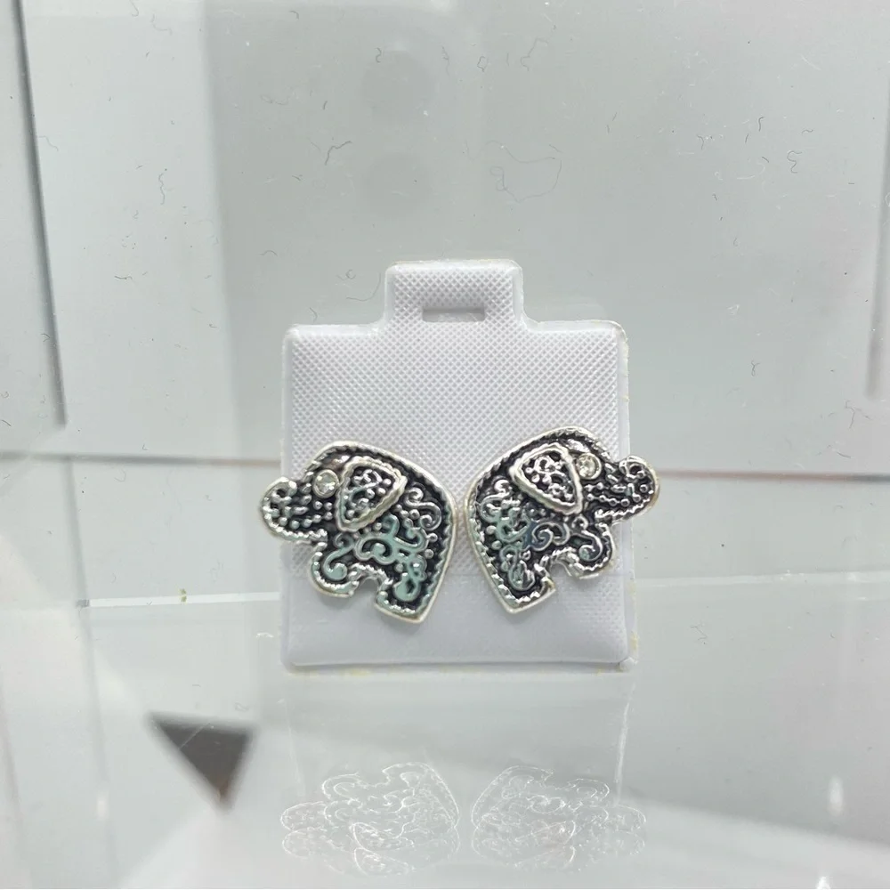 Butterfly/ Elephant/ Owl Silver-Tone & Rhinestone Stud Pierced Earrings Set of 3